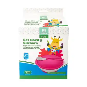 Tottus Set plato succion rosado oferta