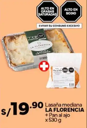 Plaza Vea Lasaña mediana LA FLORENCIA + Pan al ajo x 530g oferta