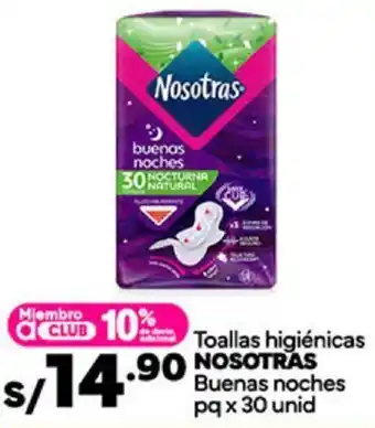 Plaza Vea Toallas higiénicas NOSOTRAS Buenas noches pq x 30 unid oferta