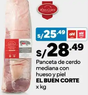 Plaza Vea Panceta de cerdo mediana con hueso y piel EL BUEN CORTE x kg oferta