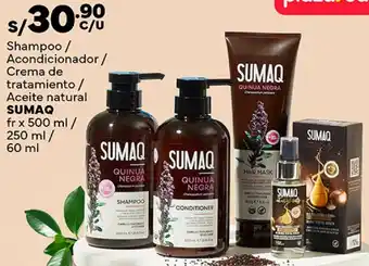 Plaza Vea Shampoo / Acondicionador/ Crema de tratamiento / Aceite natural SUMAQ fr x 500 ml / 250 ml / 60 ml oferta