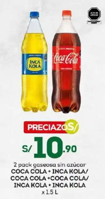Tottus 2 pack gaseosa COCA-COLA / INCA KOLA x 3L oferta