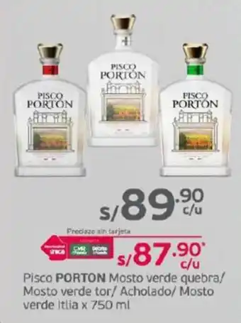 Tottus Pisco PORTON Mosto verde quebra/ Mosto verde tor/ Acholado/ Mosto verde Itlia x 750 ml oferta