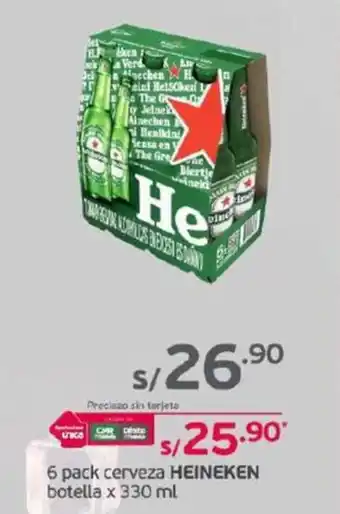Tottus 6 pack cerveza HEINEKEN botella x 330 ml oferta
