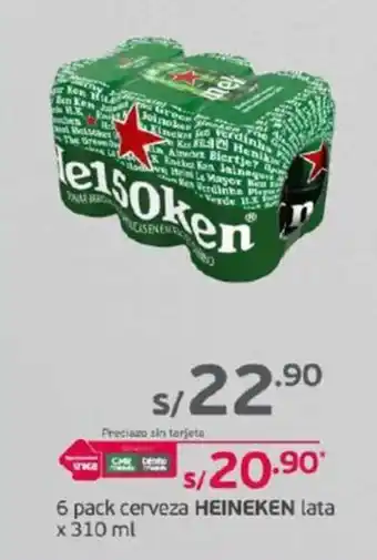 Tottus 6 pack cerveza HEINEKEN lata x 310 ml oferta