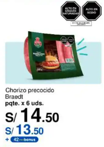 Metro Chorizo precocido Braedt pqte. x 6 uds. oferta