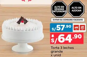 Plaza Vea Torta 3 leches grande x unid oferta