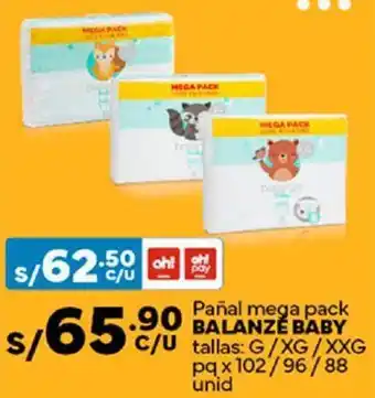 Plaza Vea Pañal mega pack BALANZE BABY C/U tallas: G/XG/XXG pq x 102/96/88 unid oferta