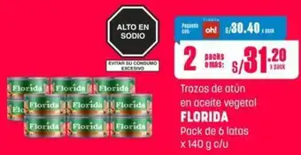Makro Trozos de atún en aceite vegetal FLORIDA Pack de 6 latas x 140g x packs oferta