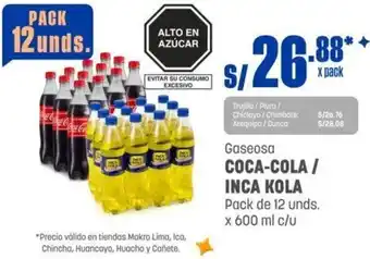 Makro Gaseosa COCA-COLA / INCA KOLA Pack de 12 unds. x 600 ml c/u oferta