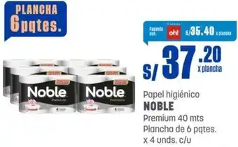 Makro Papel higiénico NOBLE Premium 40 mts Plancha de 6 pqtes. x 4 unds. oferta