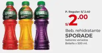 Vega Beb. rehidratante SPORADE Sabores variados Botella x 500ml oferta