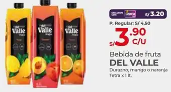 Vega Bebida de fruta DEL VALLE Durazno, mango o naranja Tetra x 1lt oferta