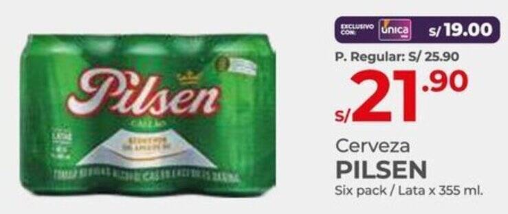 Cerveza PILSEN Six pack /Lata x 355 ml. oferta en Vega