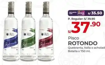 Vega Pisco ROTONDO Quebranta, italia o acholado Botella x 750ml oferta