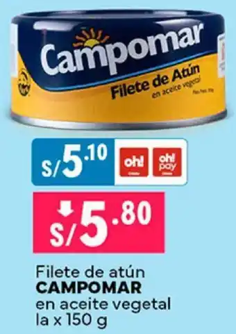 Plaza Vea Filete de atún CAMPOMAR en aceite vegetal la x 150g oferta