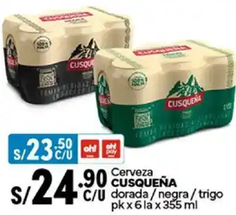 Plaza Vea Cerveza CUSQUEÑA dorada/negra/trigo pk x 6 la x 355ml oferta