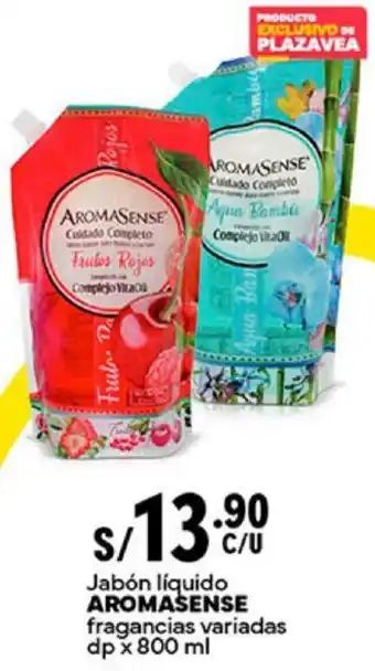 Plaza Vea Jabón líquido AROMASENSE fragancias variadas dp x 800ml oferta