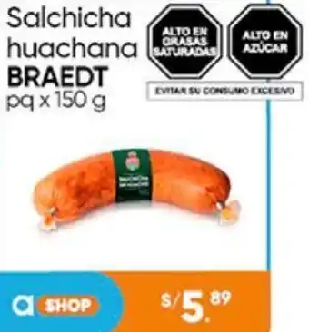 Plaza Vea Salchicha huachana BRAEDT pq x 150g oferta