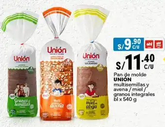 Plaza Vea Pan de molde UNION multisemillas y avena/miel/ granos integrales bl x 540g oferta