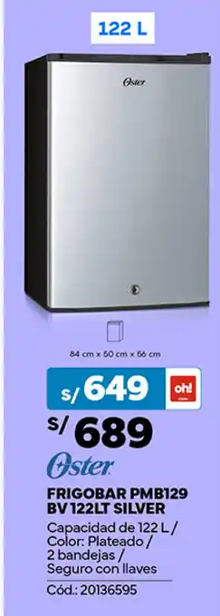 Plaza Vea Oster FRIGOBAR PMB129 BV 122LT SILVER oferta