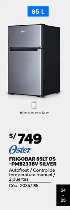 Plaza Vea Oster FRIGOBAR 85LT OS -PMB233BV SILVER oferta