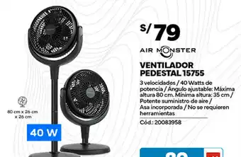 Plaza Vea AIR MONSTER VENTILADOR PEDESTAL 15755 oferta