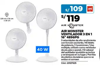 Plaza Vea AIR MONSTER VENTILADOR 3 EN 1 16" 4896PG oferta