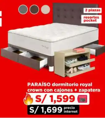 Ripley PARAÍSO dormitorio royal crown con cajones + zapatera oferta