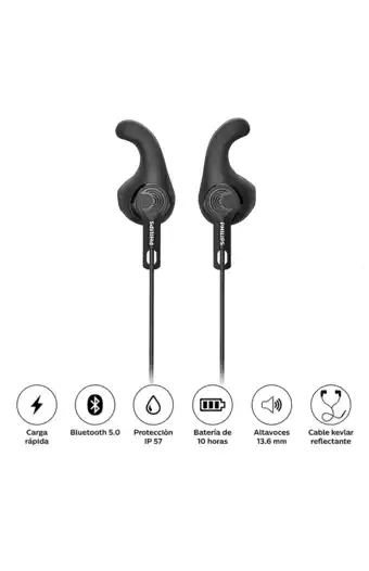 Tiendas EFE Audífonos philips deportivos con micrófono taa3206bk oferta