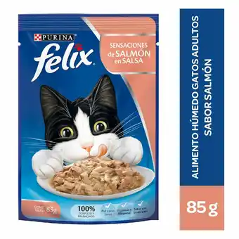 Tottus Alimento húmedo para gatos felix adulto sabor salmón en salsa en pouch de 85 gr oferta