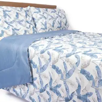 Tottus Cubrecama estampado 2 plazas palmera azul oferta