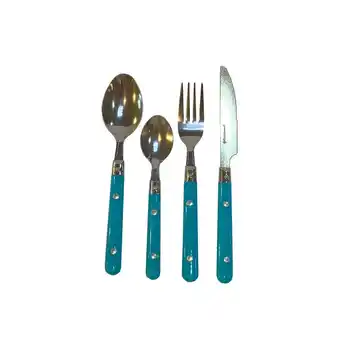 Tottus Juego de cubiertos de 16 piezas con mango plástico turquesa oferta