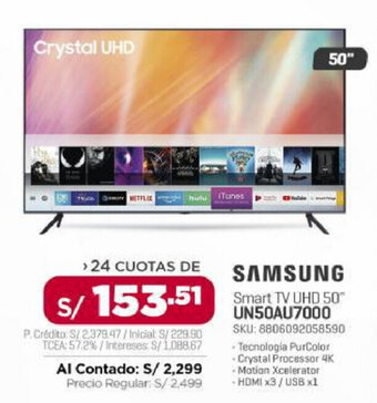 Carsa Samsung Smart TV UHD 50" UN50AU7000 oferta