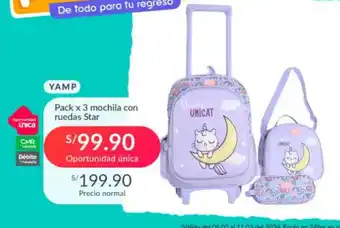 Falabella YAMP Pack x 3 mochila con ruedas Star oferta