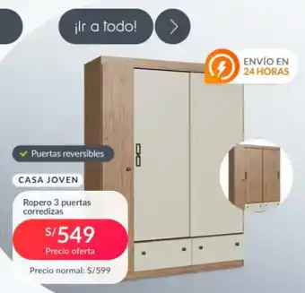 CASA JOVEN Ropero 3 puertas corredizas