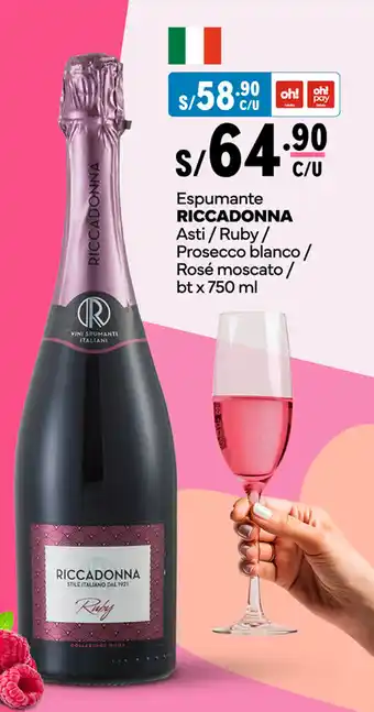 Plaza Vea Espumante RICCADONNA Asti / Ruby / Prosecco blanco / Rosé moscato bt x 750 ml oferta