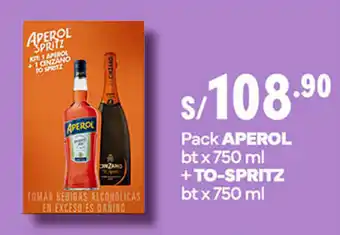 Plaza Vea Pack APEROL btx 750 ml + TO-SPRITZ bt x 750 ml oferta