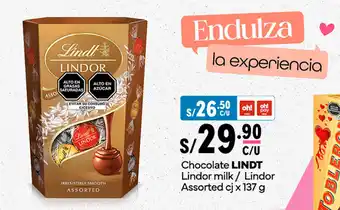 Plaza Vea Chocolate LINDT Lindor milk / Lindor Assorted cj x 137 g oferta