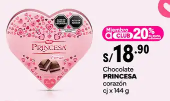 Plaza Vea Chocolate PRINCESA corazón cj x 144 g oferta