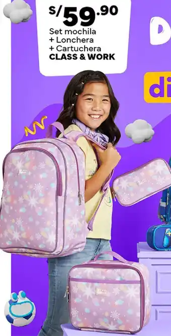 Plaza Vea Set mochila + Lonchera + Cartuchera CLASS & WORK oferta