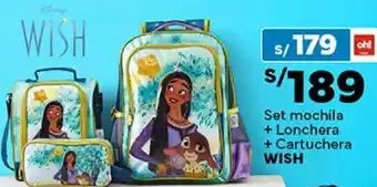 Plaza Vea Set mochila + Lonchera + Cartuchera WISH oferta
