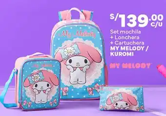Plaza Vea Set mochila + Lonchera + Cartuchera MY MELODY / KUROMI oferta