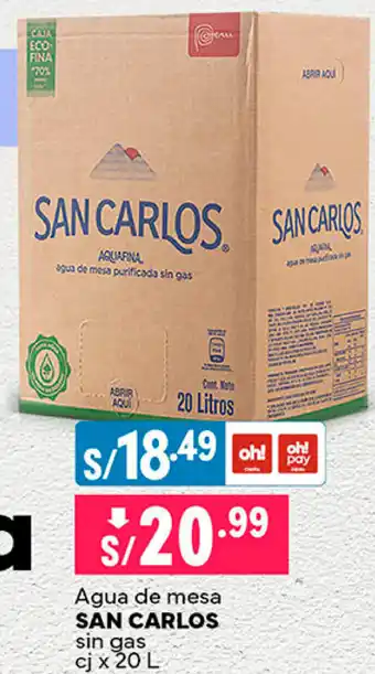 Plaza Vea Agua de mesa SAN CARLOS sin gas cj x 20L oferta