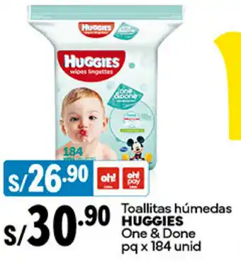 Plaza Vea Toallitas húmedas HUGGIES One & Done pq x 184 unid oferta