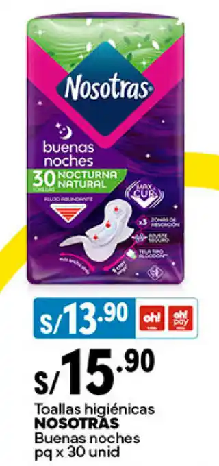 Plaza Vea Toallas higiénicas NOSOTRAS Buenas noches pq x 30 unid oferta