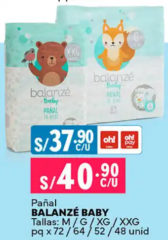 Plaza Vea Pañal BALANZÉ BABY M/G/XG/XXG pq x 72/64/52/48 unid oferta