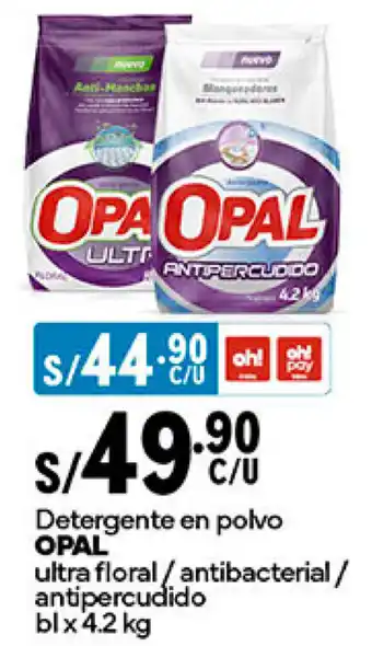 Plaza Vea Detergente en polvo OPAL ultra floral / antibacterial / antipercudido blx 4.2 kg oferta