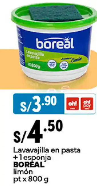 Plaza Vea Lavavajilla en pasta +1 esponja BOREAL limón pt x 800 g oferta