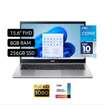 Tiendas EFE Laptop acer aspire 3 15.6 windows 11 intel core i5 12a gen 10 núcleos 8gb 256gb ssd oferta